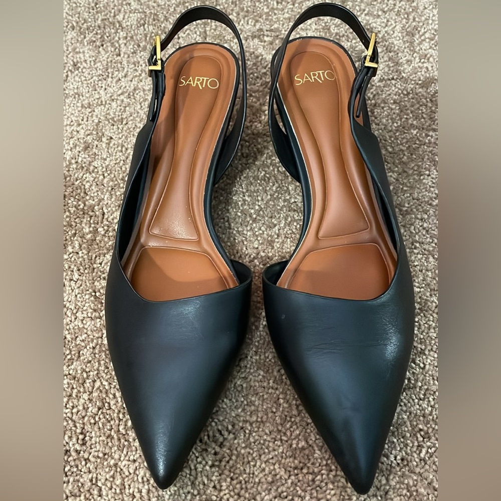 Sarto Black Slingback Flats